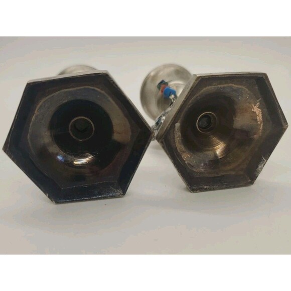 Silver Tone Brass Candlesticks Holders W/ Beads & Flower Charm Appx 3 - Picture 11 of 16